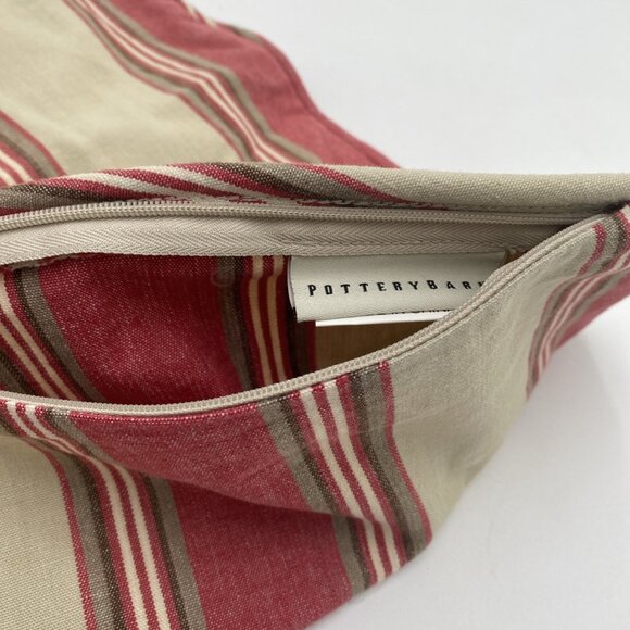 Pottery Barn Pillow Shams Set 2 Tan Red Striped 20"x20" Throw Pillows Cotton - Picture 8 of 10